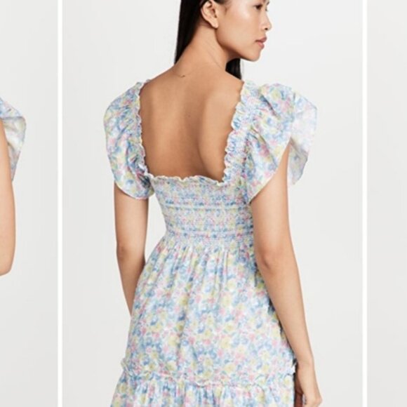 LoveShackFancy Nadja Smocked Mini Dress Ruffle Babydoll Rainbow floral sz medium - Picture 10 of 11